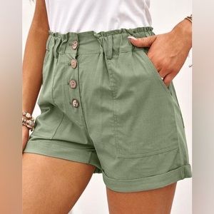 Cuffed High Waist Button Shorts